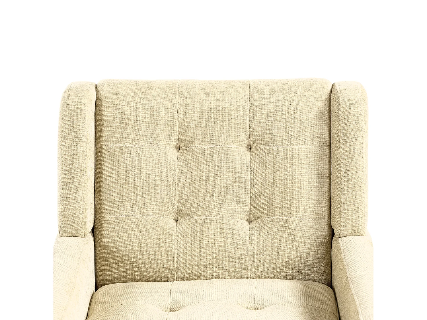 Fauteuil en tissu lin beige avec pieds en bois