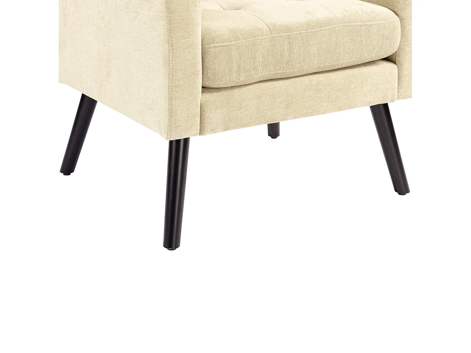 Fauteuil en tissu lin beige avec pieds en bois