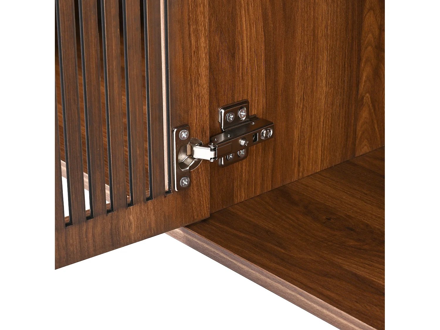 Meuble TV avec 4 portes 190 x 35 x 45 cm - Plateau en noir - Couleur bois foncé