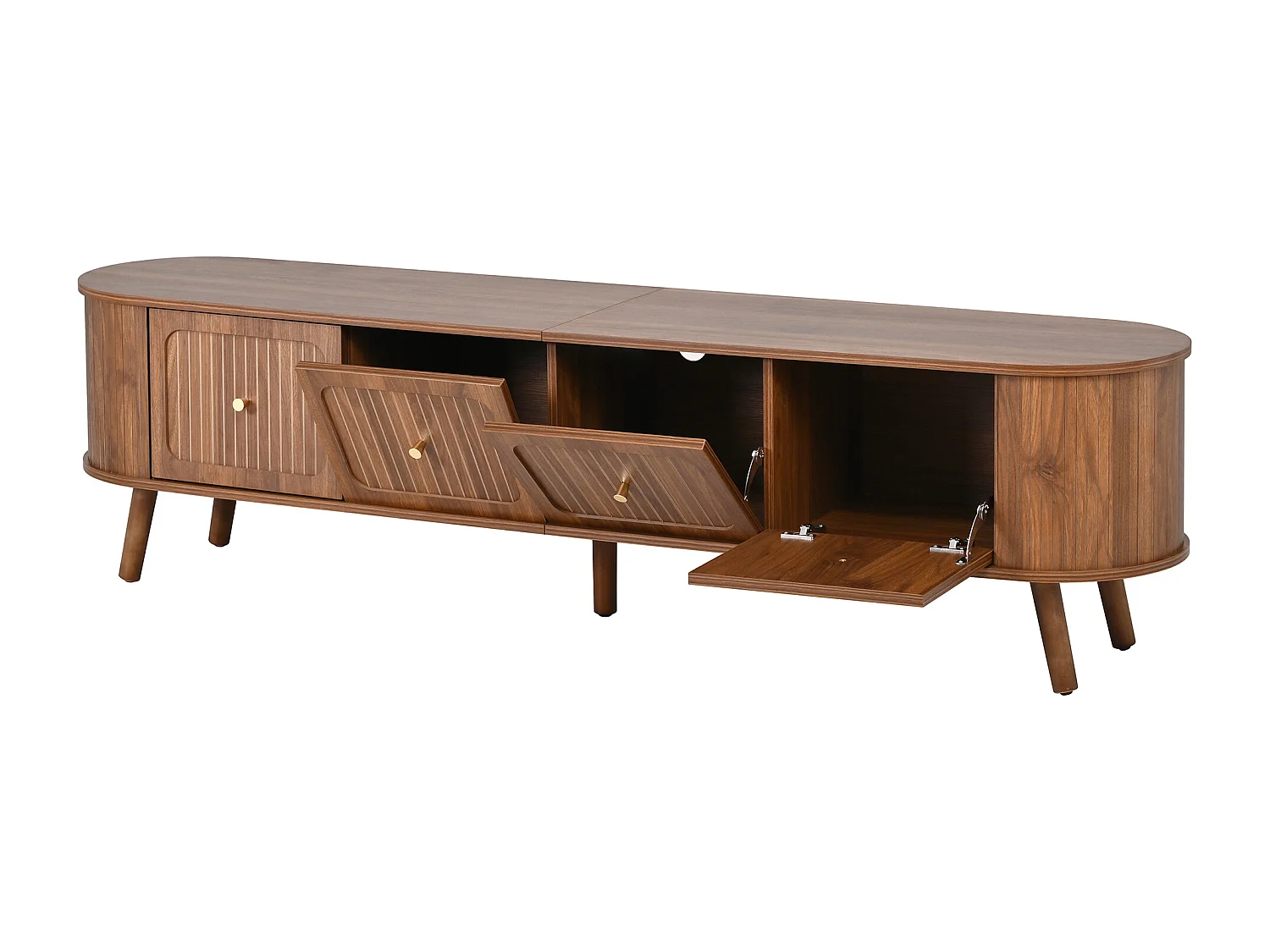 Meuble TV vintage 180x38x47 cm en couleur bois foncé avec 4 portes