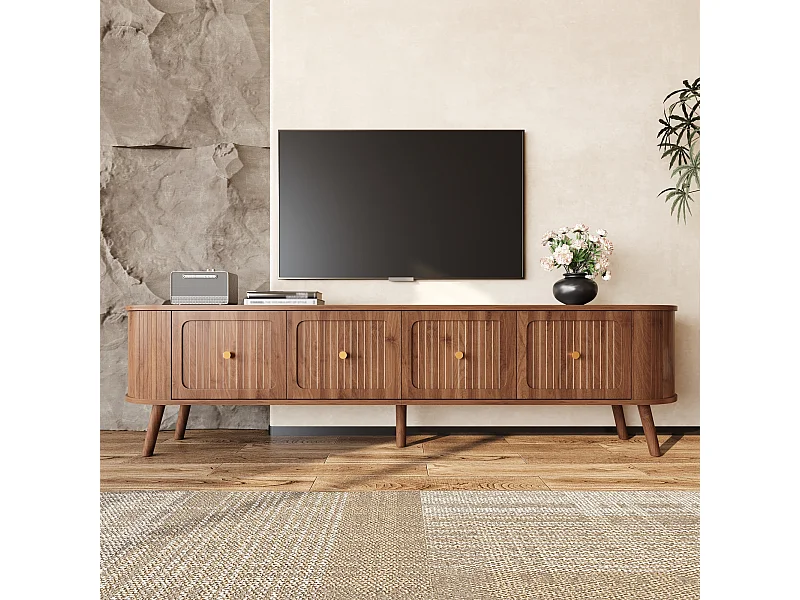 Mobile porta TV vintage 180x38x47 cm in legno scuro con 4 ante