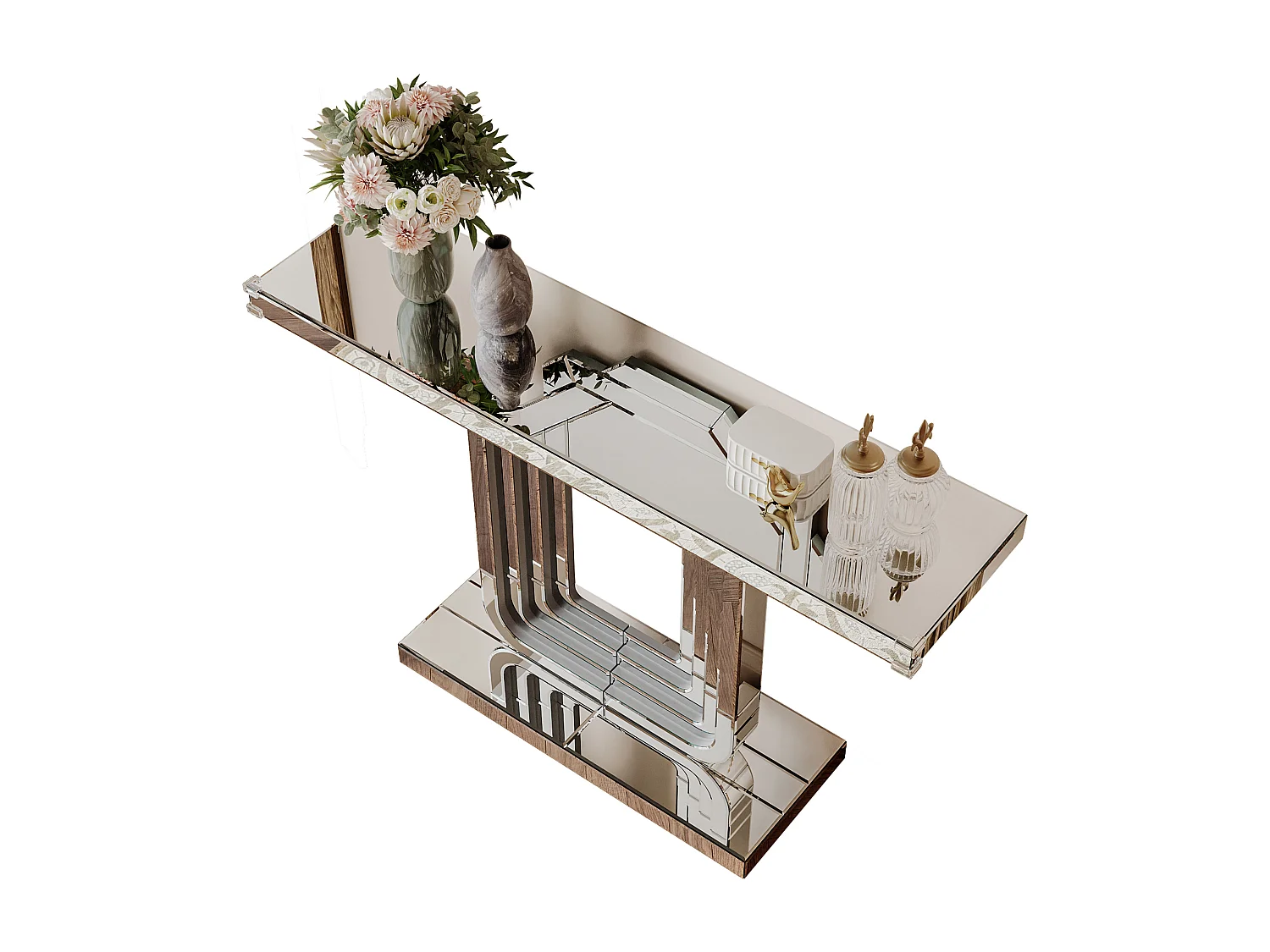 Console d'entrée 120 cm en verre argenté et MDF - Socle de forme en U