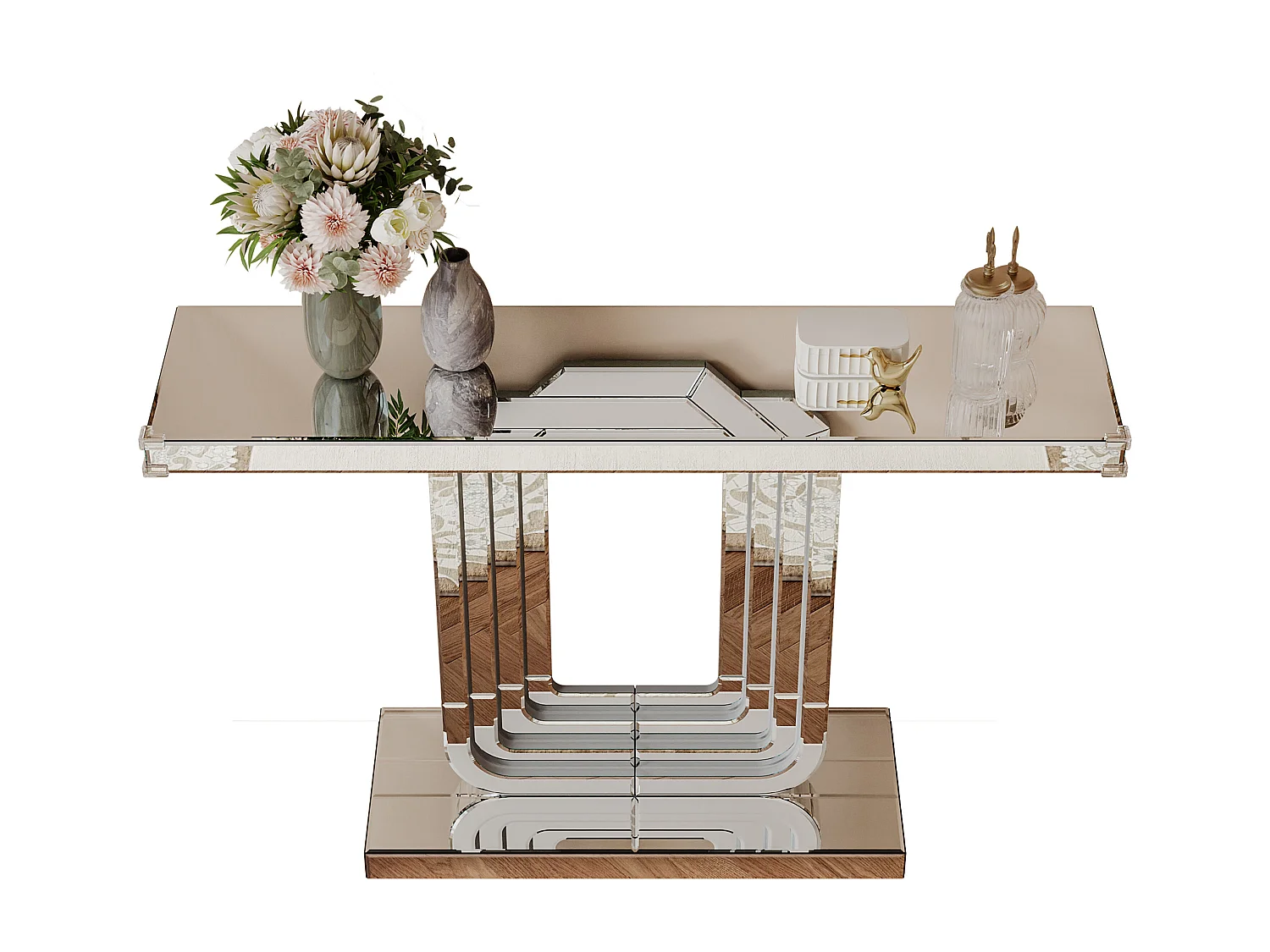 Console d'entrée 120 cm en verre argenté et MDF - Socle de forme en U