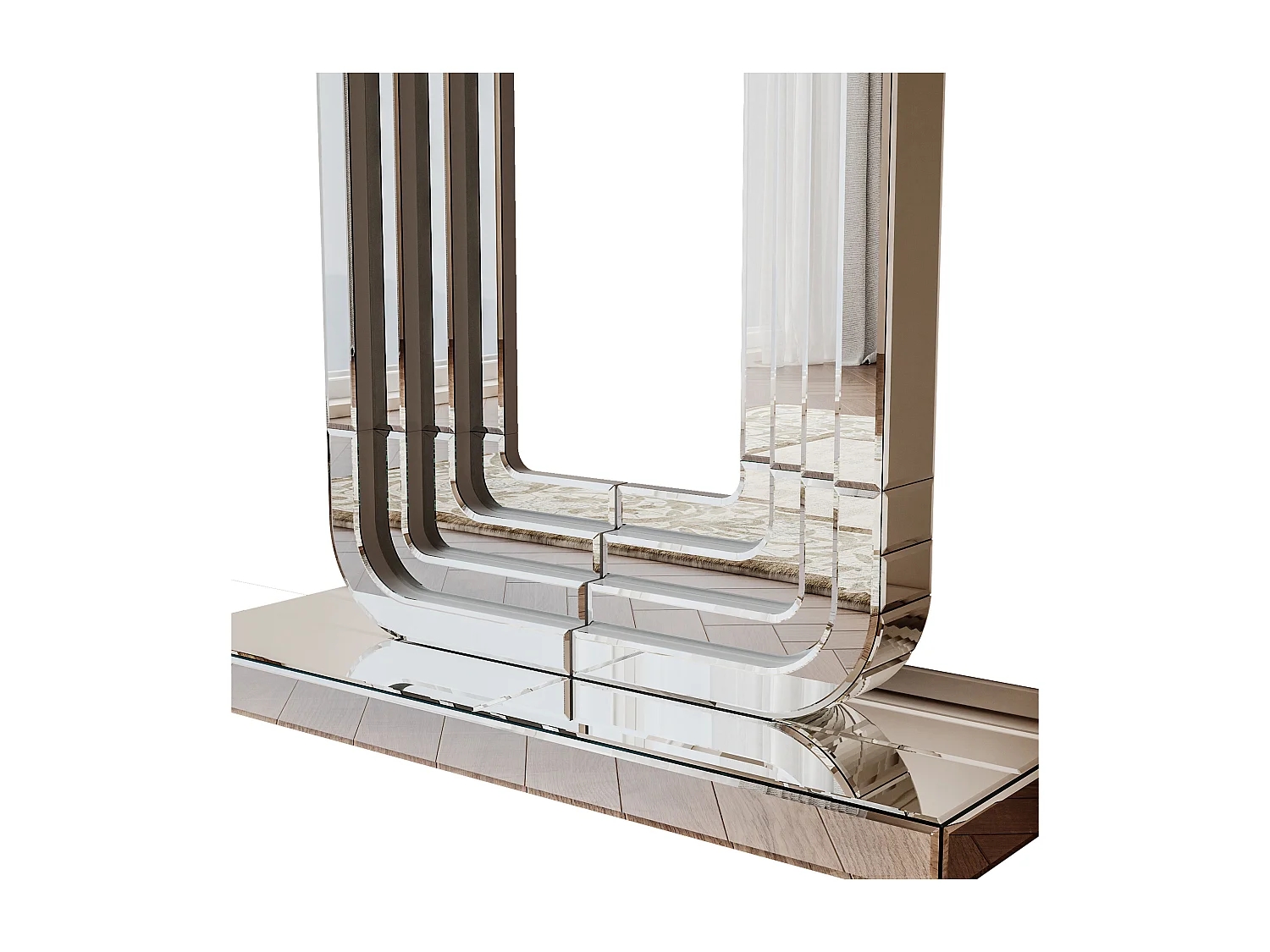 Console d'entrée 120 cm en verre argenté et MDF - Socle de forme en U