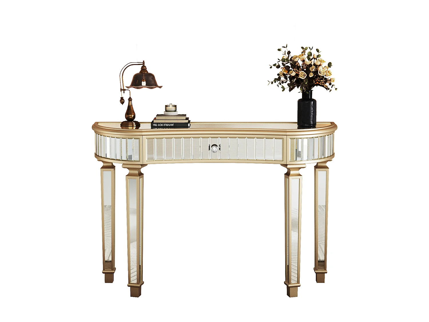 Console avec tiroir - Verre à finition dorée et argenté - Pour chambre, dressing et salon