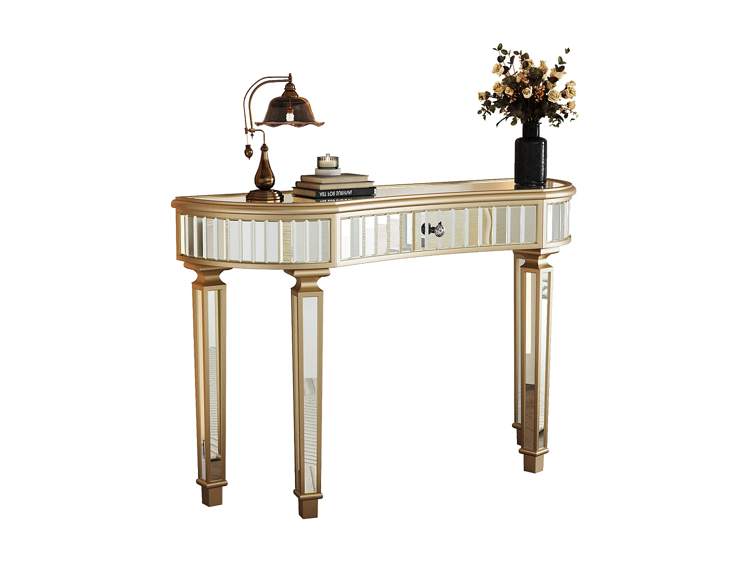 Console avec tiroir - Verre à finition dorée et argenté - Pour chambre, dressing et salon
