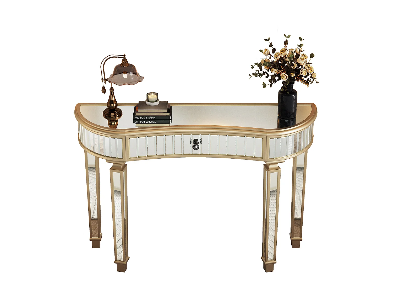 Console avec tiroir - Verre à finition dorée et argenté - Pour chambre, dressing et salon
