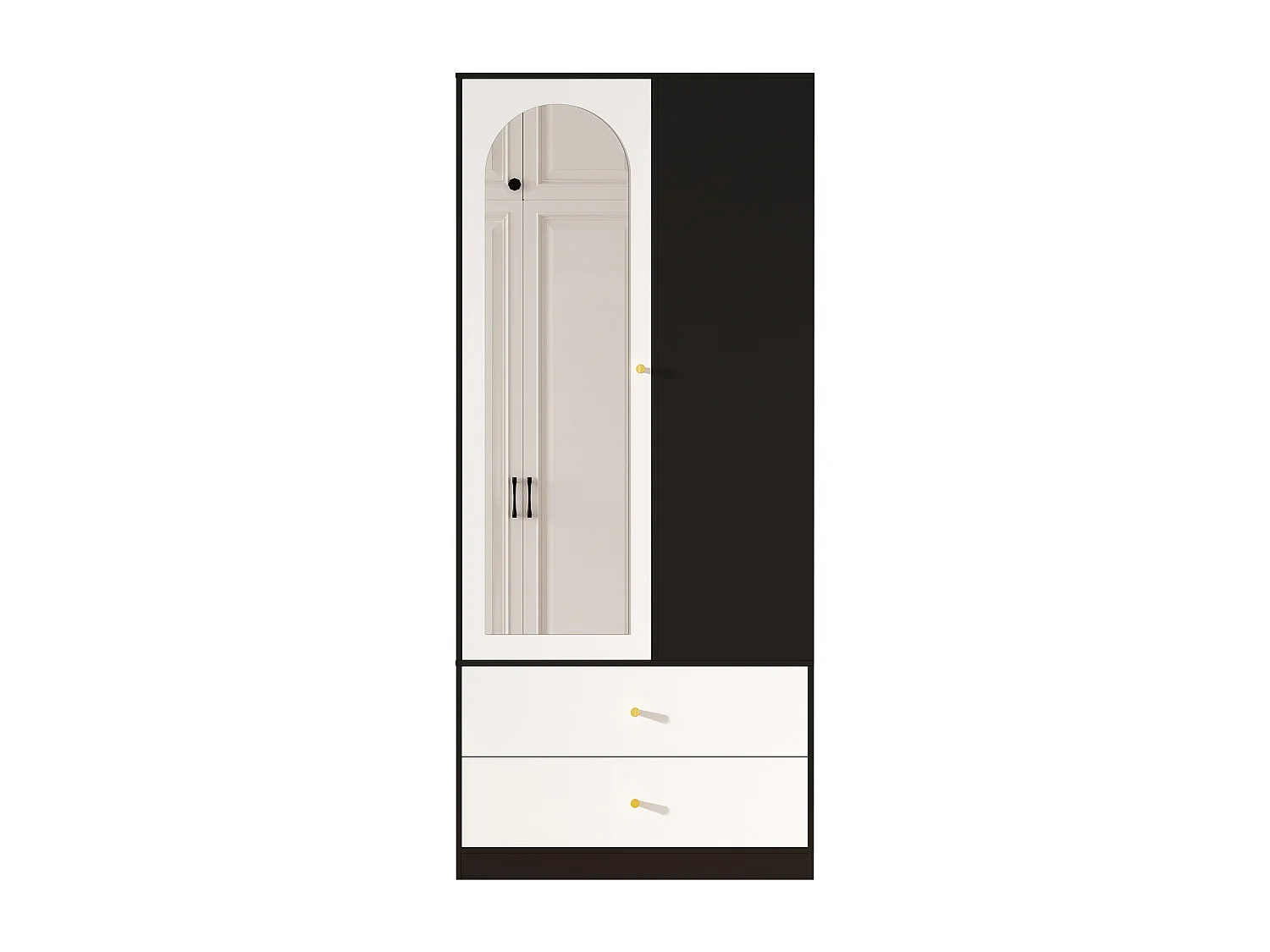Armoire 80x40x180 cm avec miroir, 2 tiroirs, 4 compartiments ouverts - Blanc et noir
