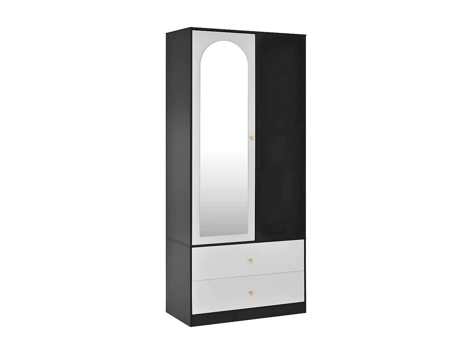 Armoire 80x40x180 cm avec miroir, 2 tiroirs, 4 compartiments ouverts - Blanc et noir