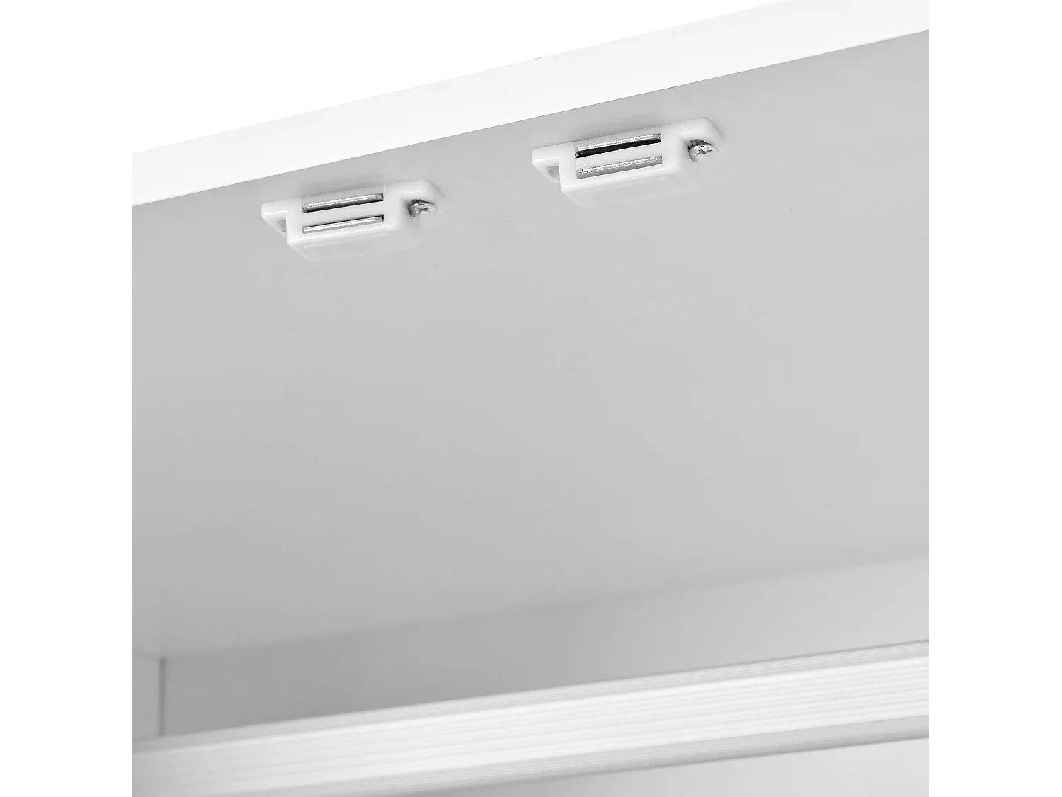 Armario con 2 puertas, compartimento abierto y cajón - Blanco y madera