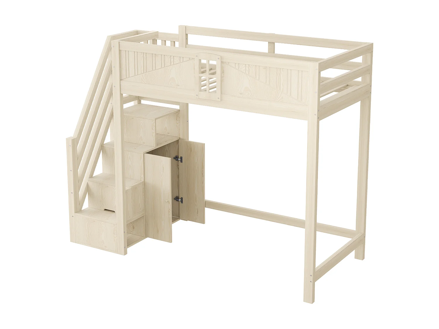 Lit mezzanine en bois 90 x 200 cm avec rangement - Lit enfant en coleur bois