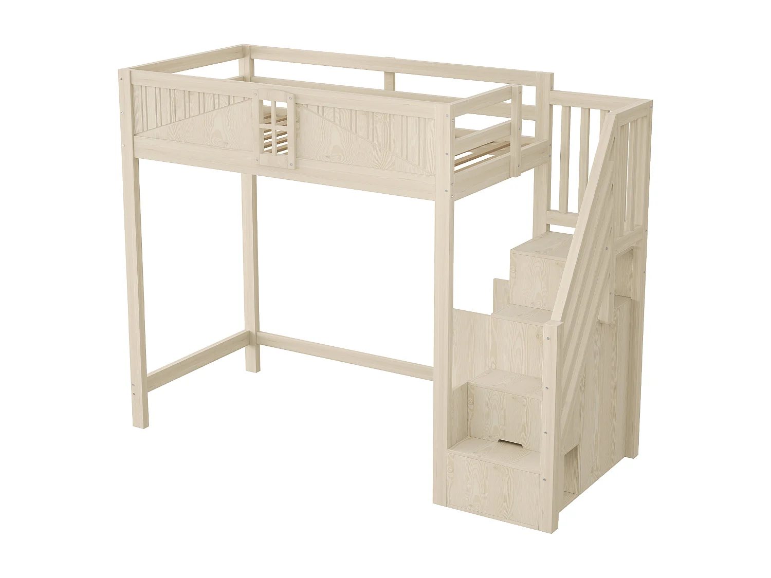 Lit mezzanine en bois 90 x 200 cm avec rangement - Lit enfant en coleur bois