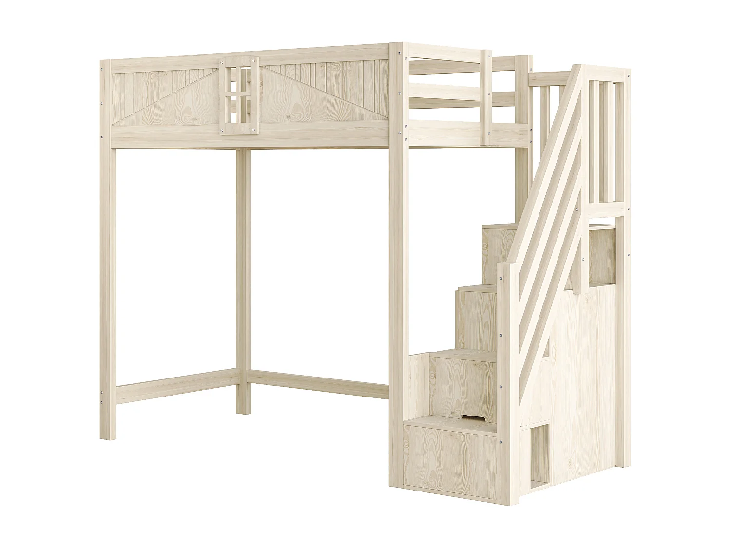 Lit mezzanine en bois 90 x 200 cm avec rangement - Lit enfant en coleur bois
