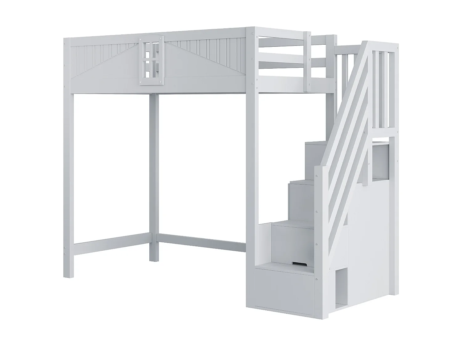 Lit mezzanine en bois 90 x 200 cm avec rangement - Lit enfant en coleur gris