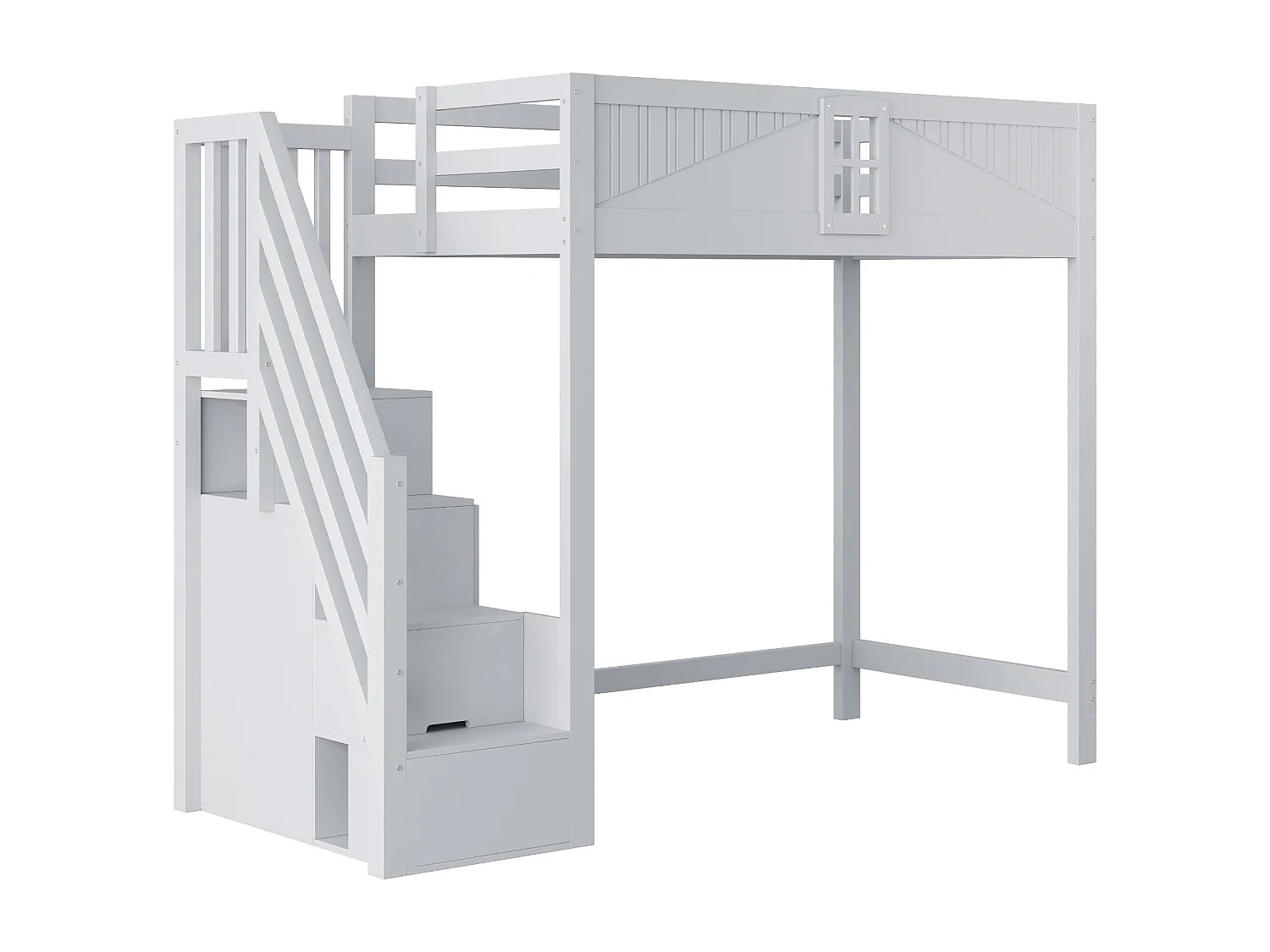 Lit mezzanine en bois 90 x 200 cm avec rangement - Lit enfant en coleur gris