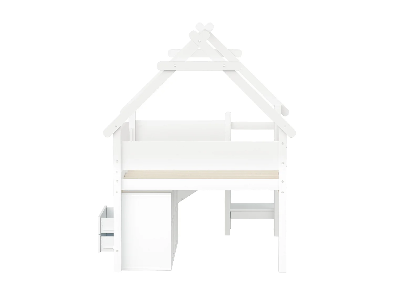 Lit mi-hauteur 90x200 cm avec toboggan et tiroirs - Lit cabane en bois Blanc