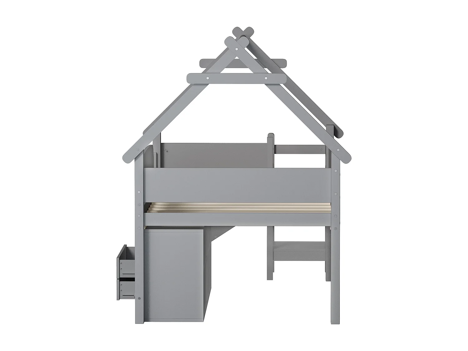 Lit mi-hauteur 90x200 cm avec toboggan et tiroirs - Lit cabane en bois gris