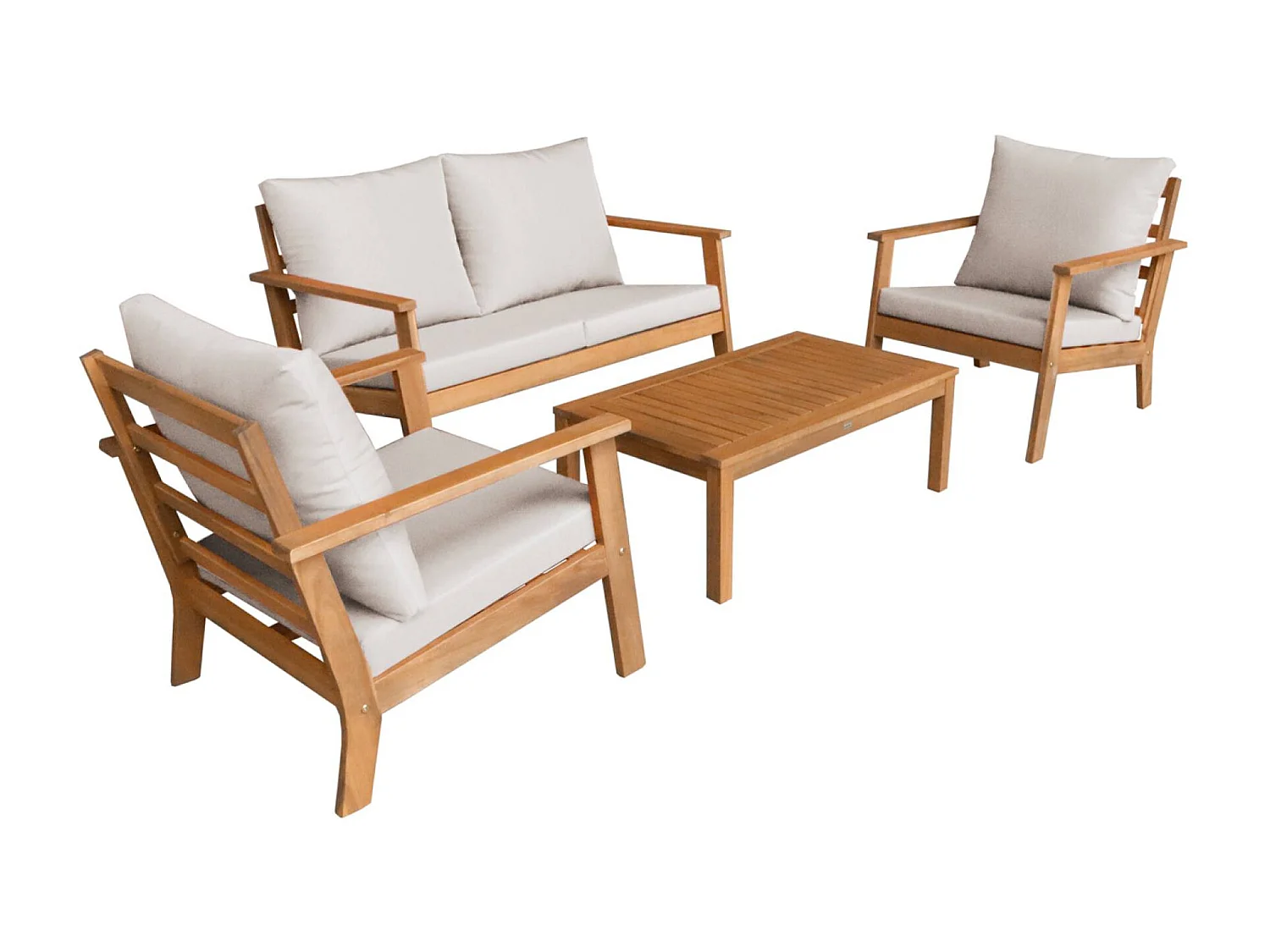 Salotto da giardino in legno di acacia, 4 posti, beige