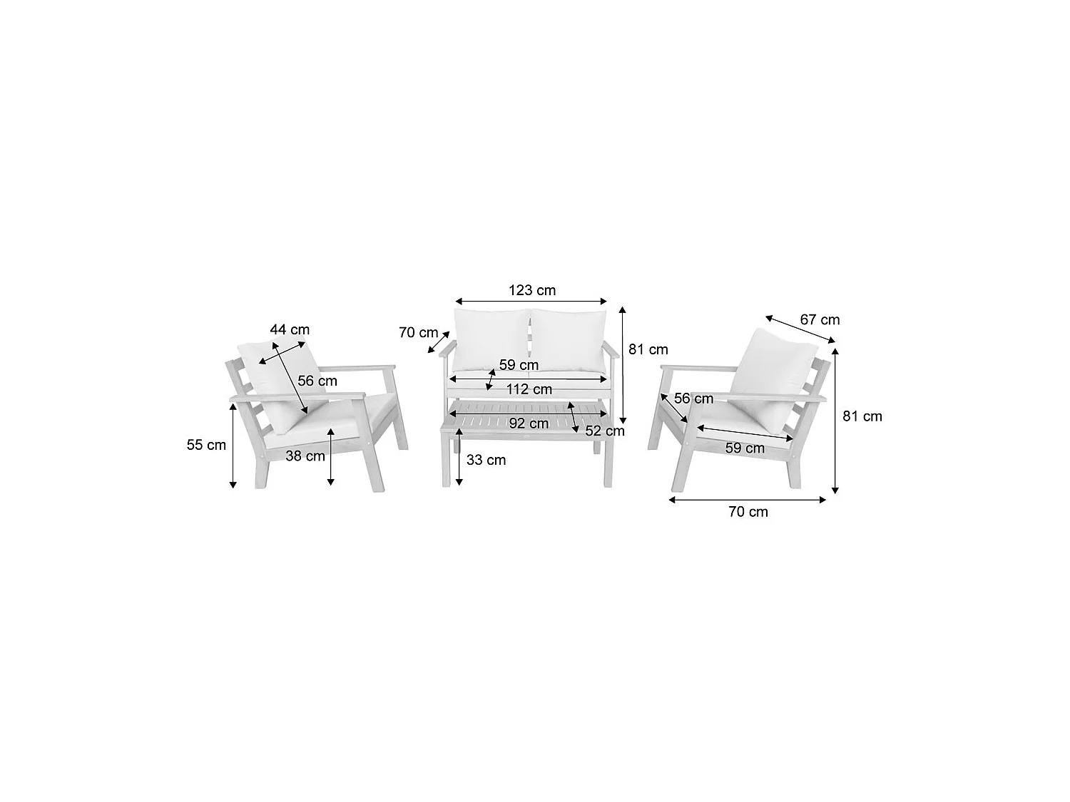 Salotto da giardino in legno di acacia, 4 posti, beige