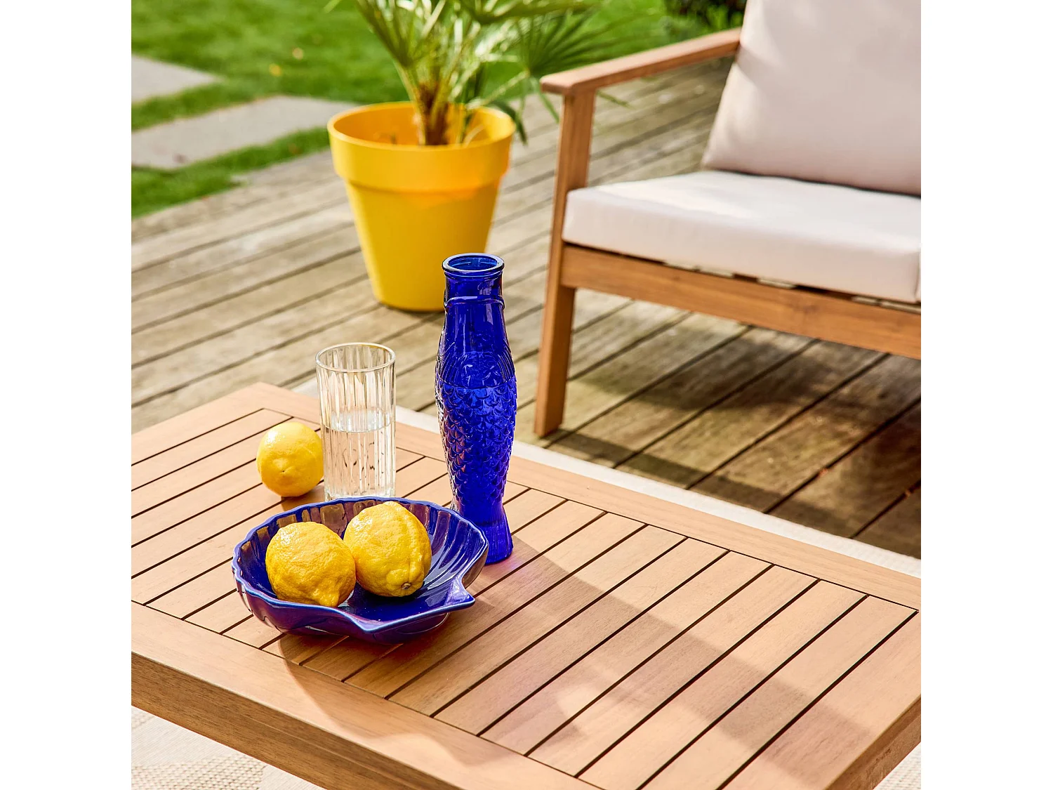 Salotto da giardino in legno di acacia, 4 posti, beige