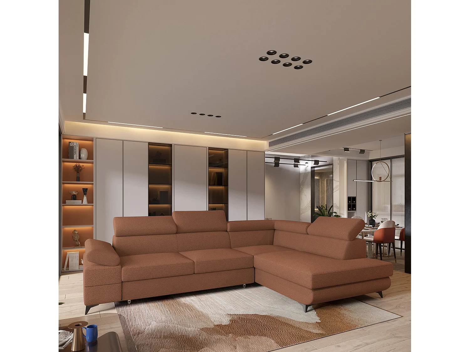 Hoekbank FAVIEN van fluweel met slaapfunctie Orange