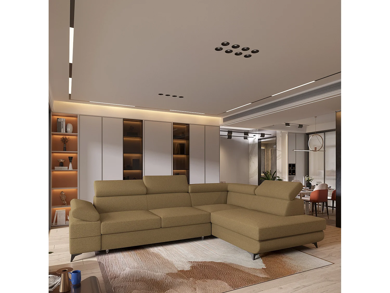 Hoekbank FAVIEN van fluweel met slaapfunctie Orange