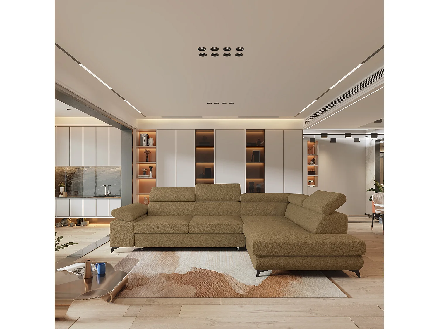 Hoekbank FAVIEN van fluweel met slaapfunctie Orange