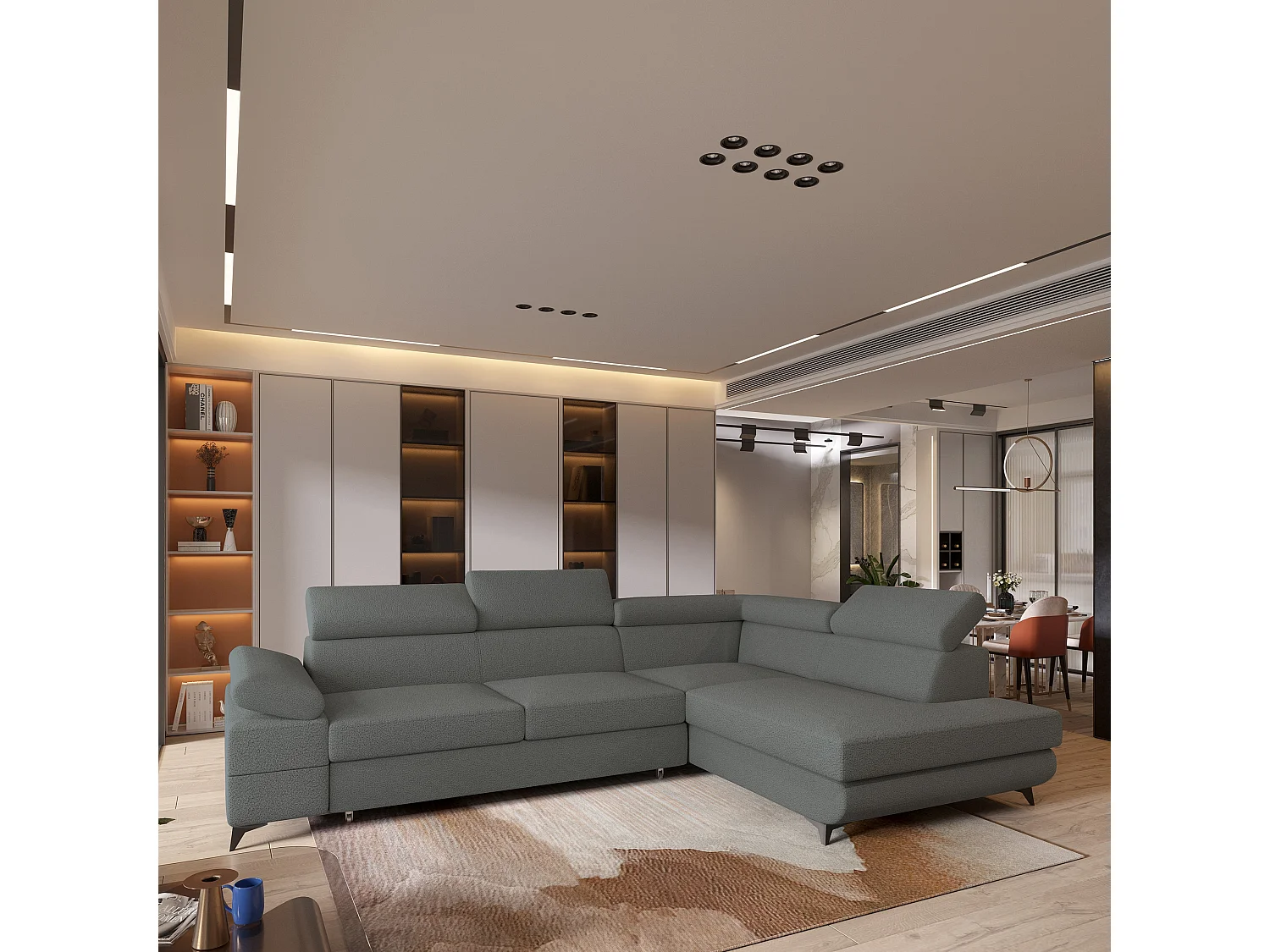 Hoekbank FAVIEN van fluweel met slaapfunctie Grau