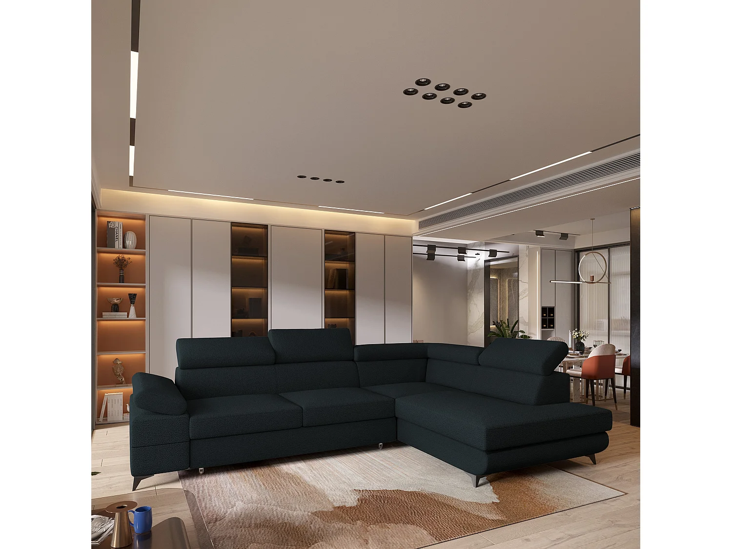 Hoekbank FAVIEN van fluweel met slaapfunctie Schwarz