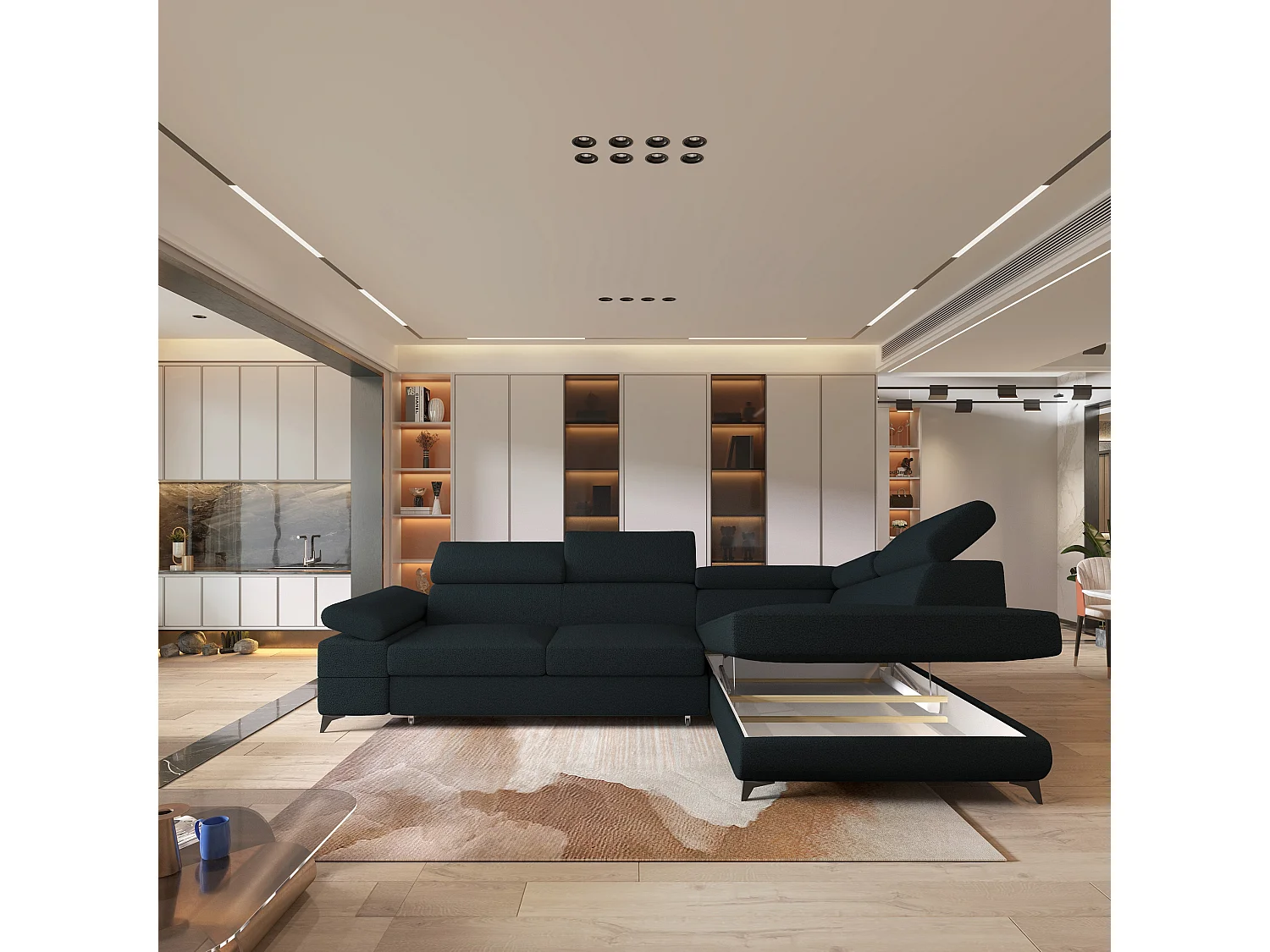 Hoekbank FAVIEN van fluweel met slaapfunctie Schwarz