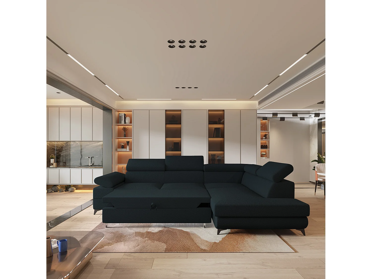 Hoekbank FAVIEN van fluweel met slaapfunctie Schwarz