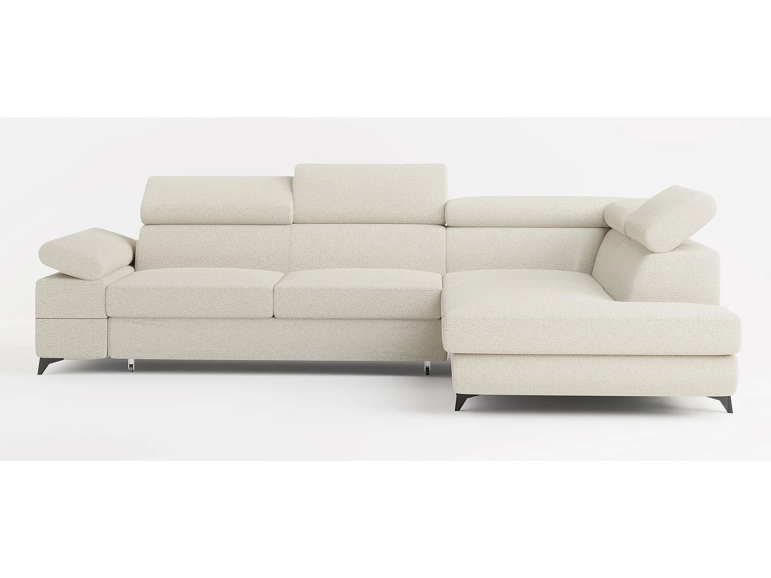 Hoekbank FAVIEN van fluweel met slaapfunctie Creme