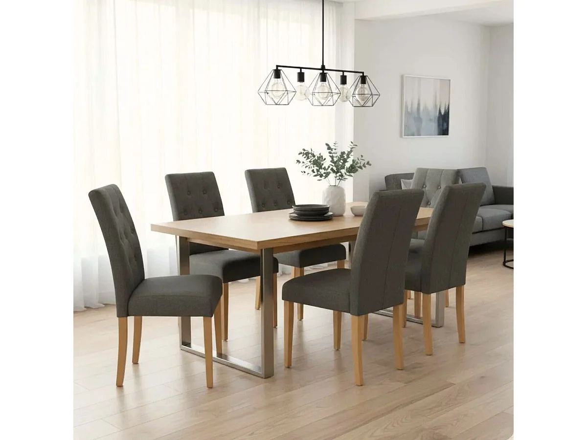 Lot de 2 Chaises tissu gris taupe avec capitoinnées avec boutons - MILINA