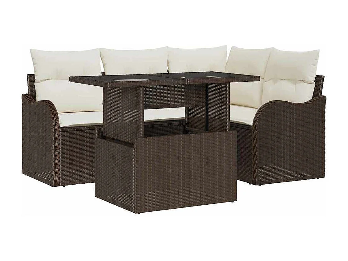 Ensemble de repas extérieur 5 pièces Marron Poly rotin
