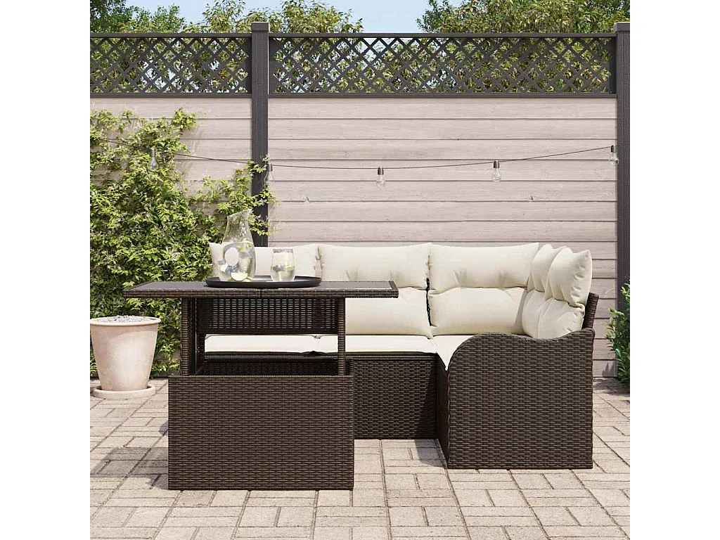 Ensemble de repas extérieur 5 pièces Marron Poly rotin