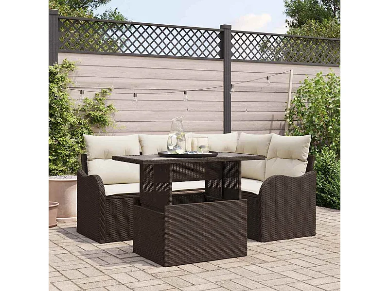 Ensemble de repas extérieur 5 pièces Marron Poly rotin