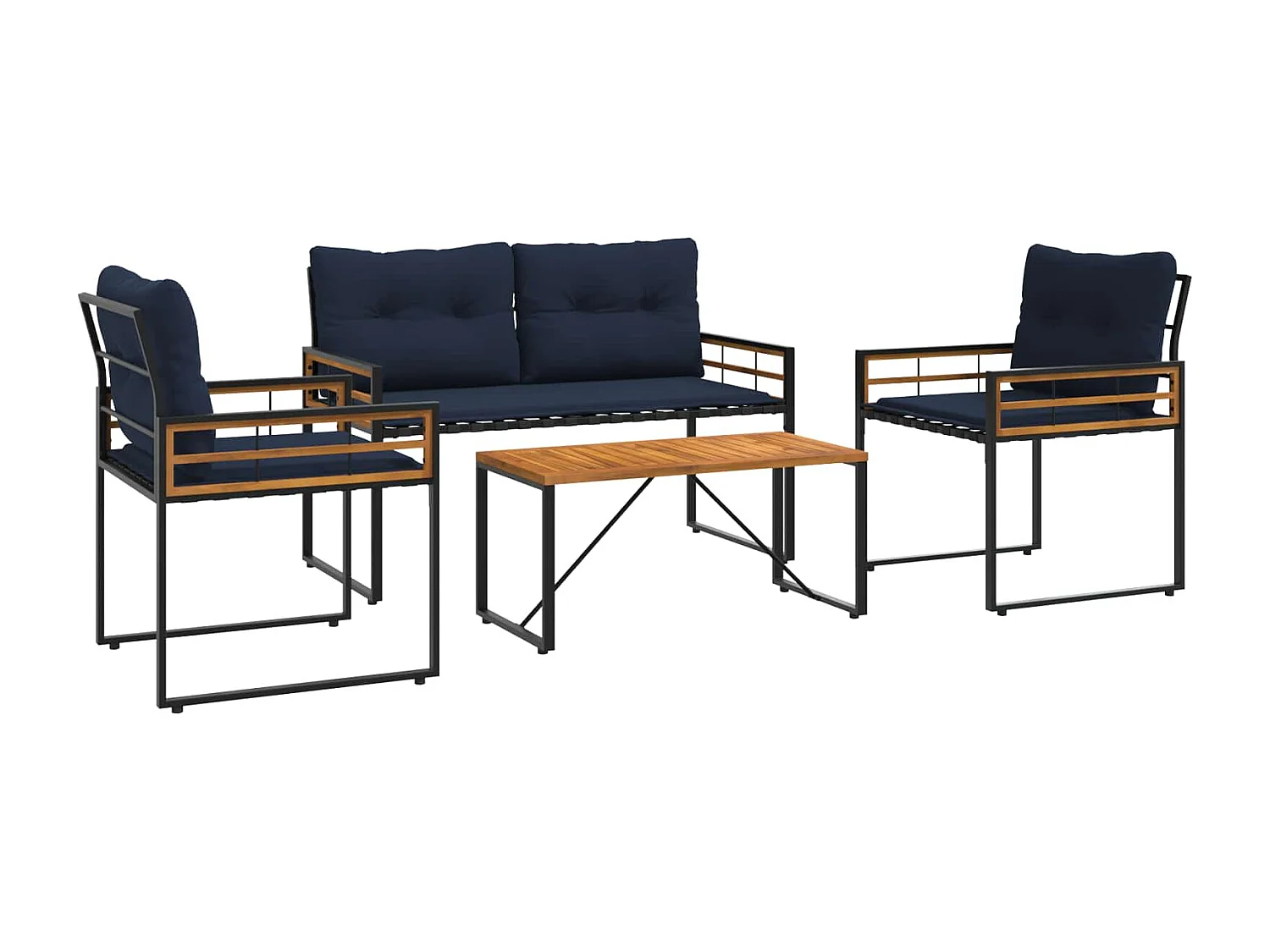 Ensemble de meubles d'extérieur avec coussin 4 pièces Bleu marine