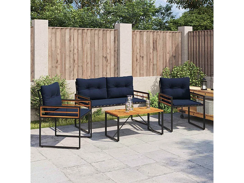 Ensemble de meubles d'extérieur avec coussin 4 pièces Bleu marine