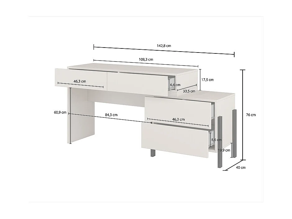 Bérénice kasjmier bureau met 4 lades
