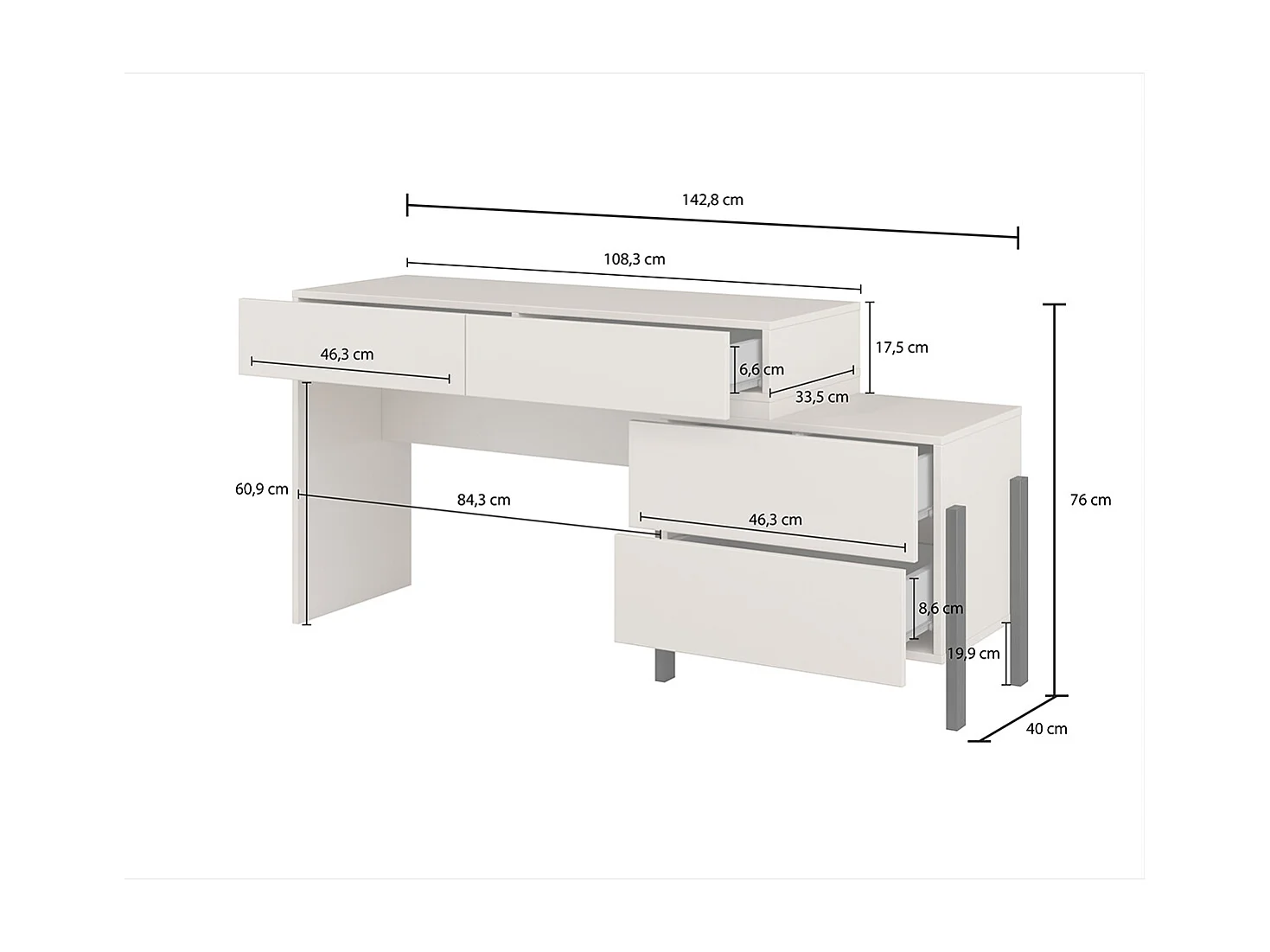 Bérénice Cashmere skrivebord med 4 skuffer