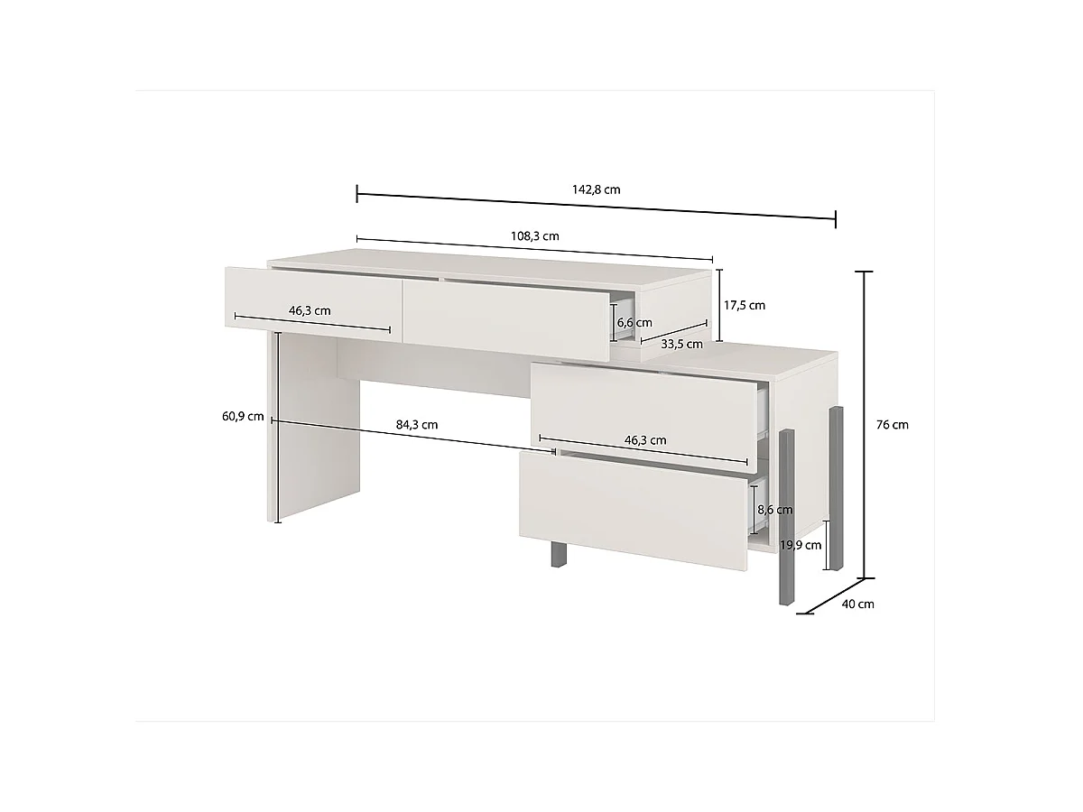 Bérénice Cashmere skrivebord med 4 skuffer