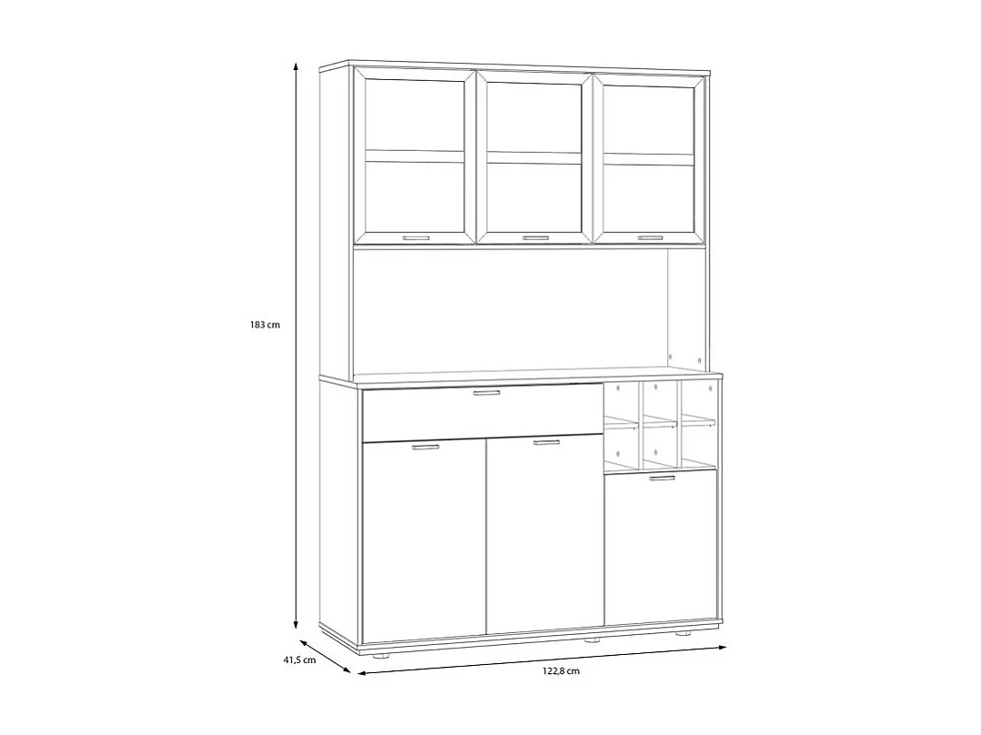 Vaisselier portes vitrées et tiroir décor bois clair et éclairage LED - KEMA