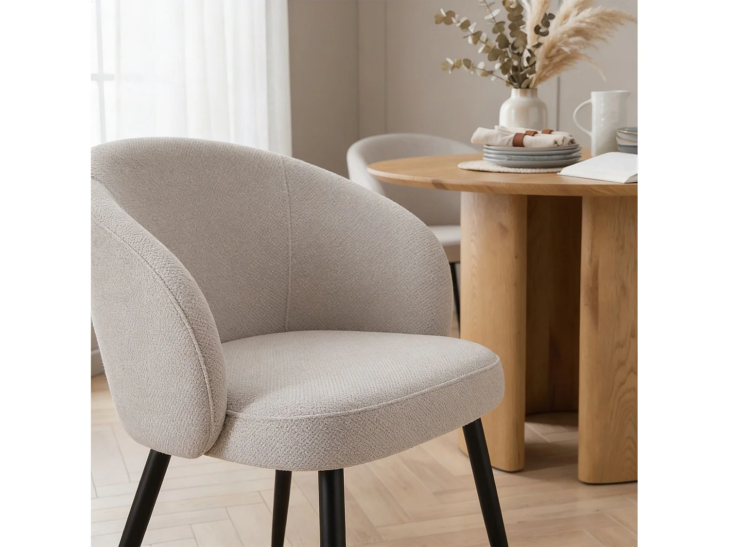 Lot de 2 Chaises de Salle à Manger KURSI en Tissu Gris au Design Rétro-Chic, Assise Rembourrée et Dossier Enveloppant