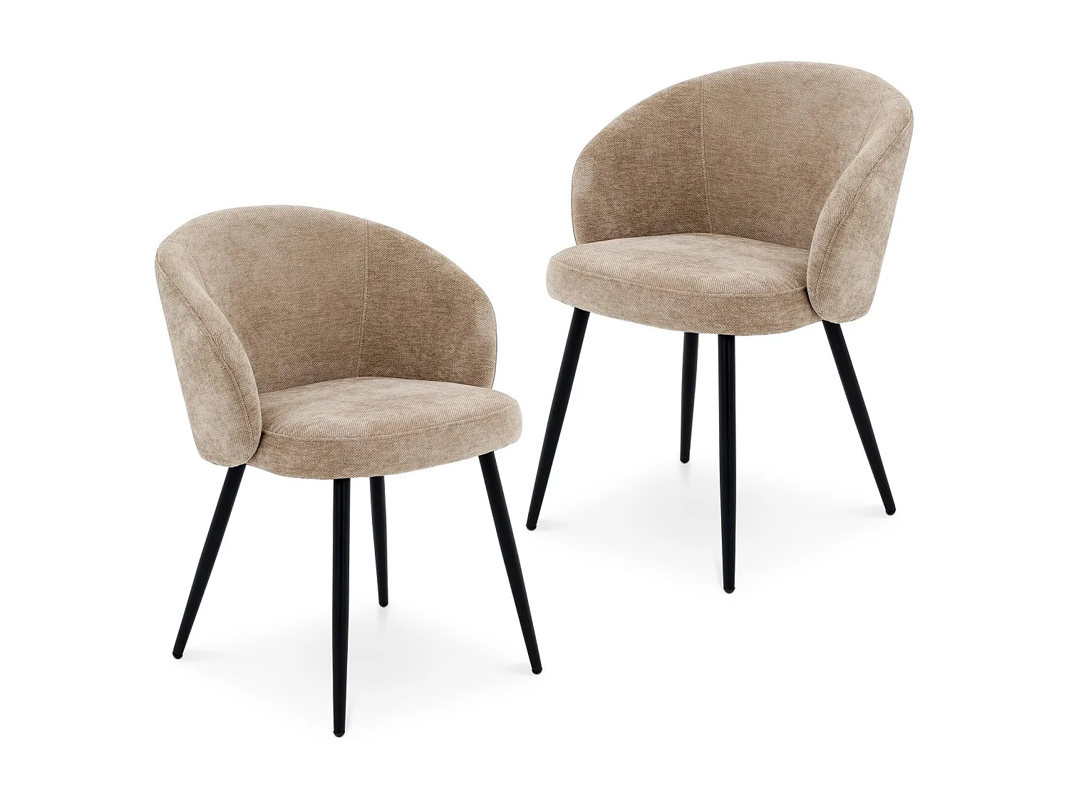 Lot de 2 Chaises de Salle à Manger KURSI en Tissu Beige au Design Rétro-Chic, Assise Rembourrée et Dossier Enveloppant