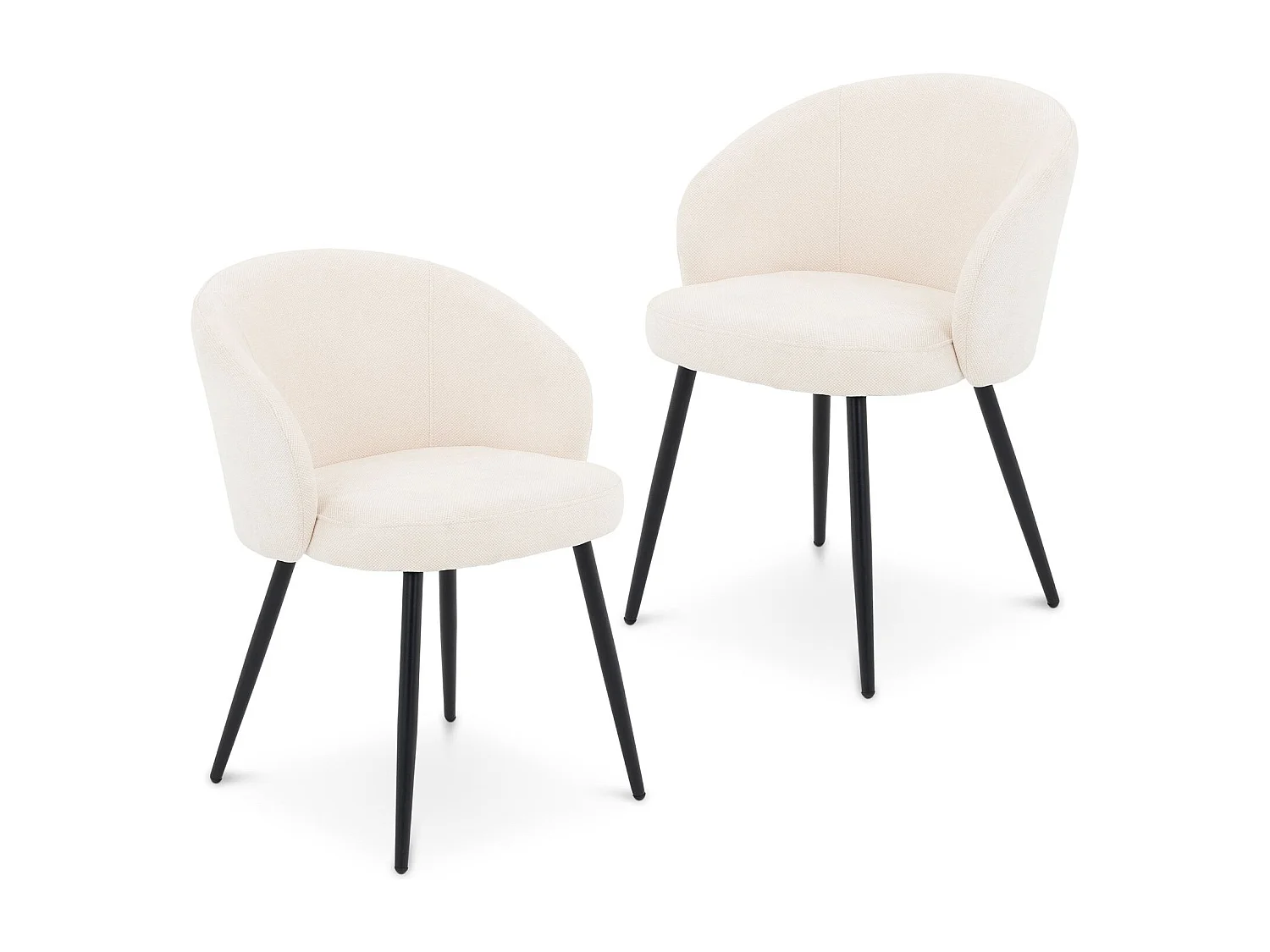 Lot de 2 Chaises de Salle à Manger KURSI en Tissu Blanc Crème au Design Rétro-Chic, Assise Rembourrée et Dossier Enveloppant