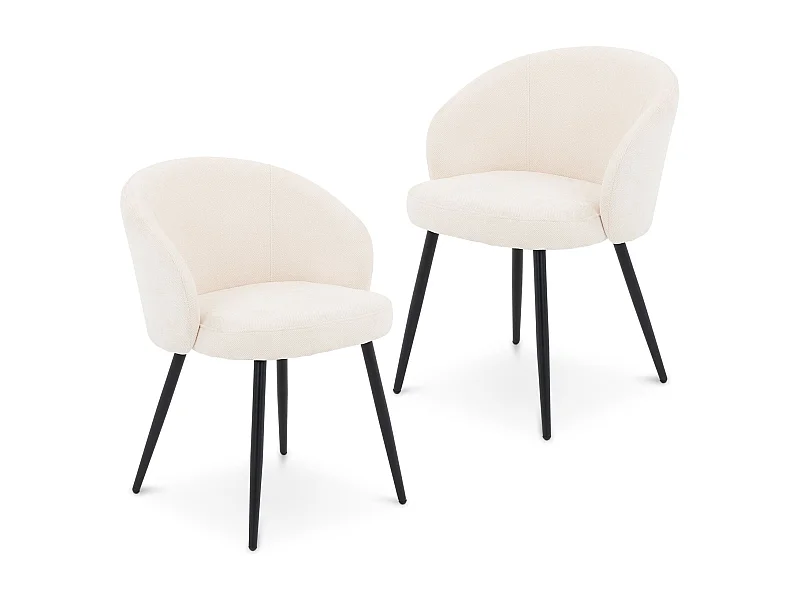 Lot de 2 Chaises de Salle à Manger KURSI en Tissu Blanc Crème au Design Rétro-Chic, Assise Rembourrée et Dossier Enveloppant