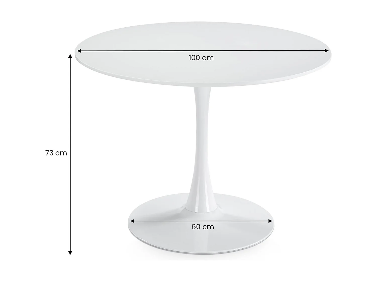 Table à Manger ronde LOIRE Ø 100 cm, Blanc, Idéale pour 3 à 4 Personnes, Design Moderne pour Salle à Manger