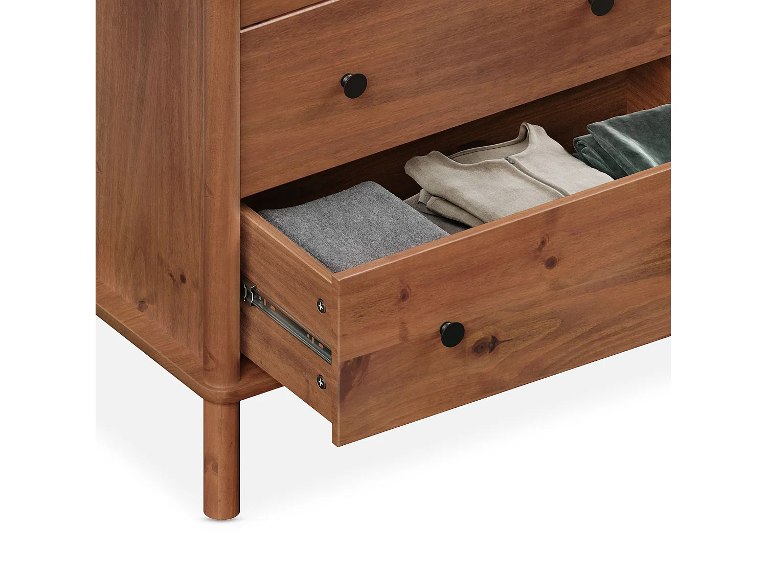 Commode chambre APOANA L 132 cm 6 tiroirs en bois massif coloris châtaignier, meuble de rangement pour vêtements