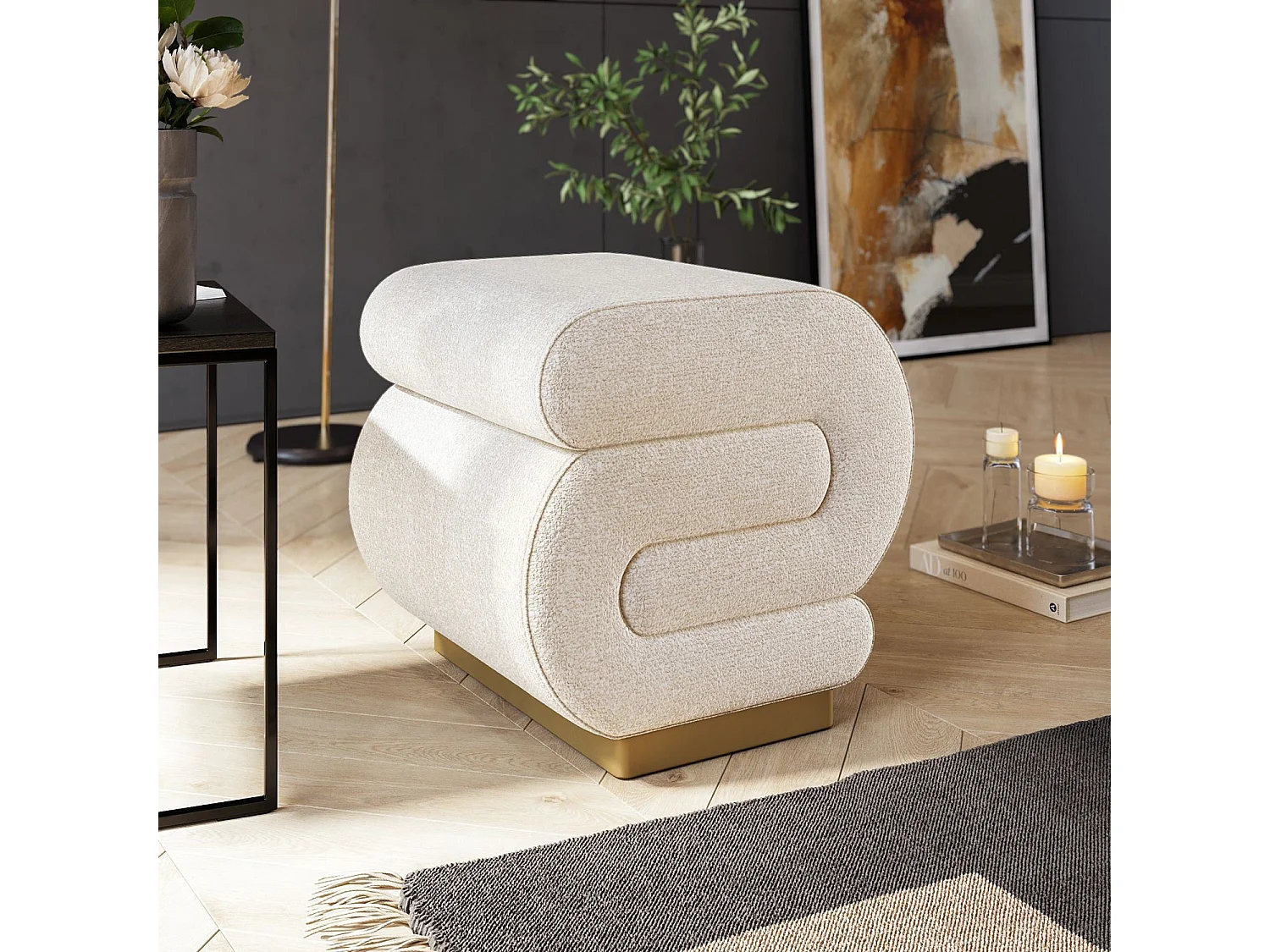 Elegant Kräm Träpall "Sally" 40 x 42 x 42 cm - Stilren och Praktisk Design