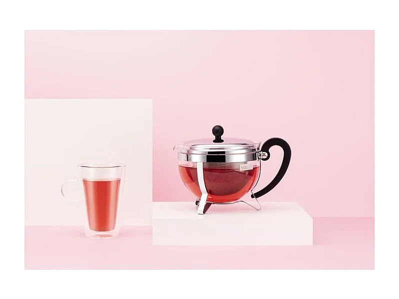 BODUM CHAMBORD Czajnik do herbaty 1,3L z Sitkiem ze Stali Nierdzewnej i Szklanym Uchwyt, Szary Przezroczysty Design